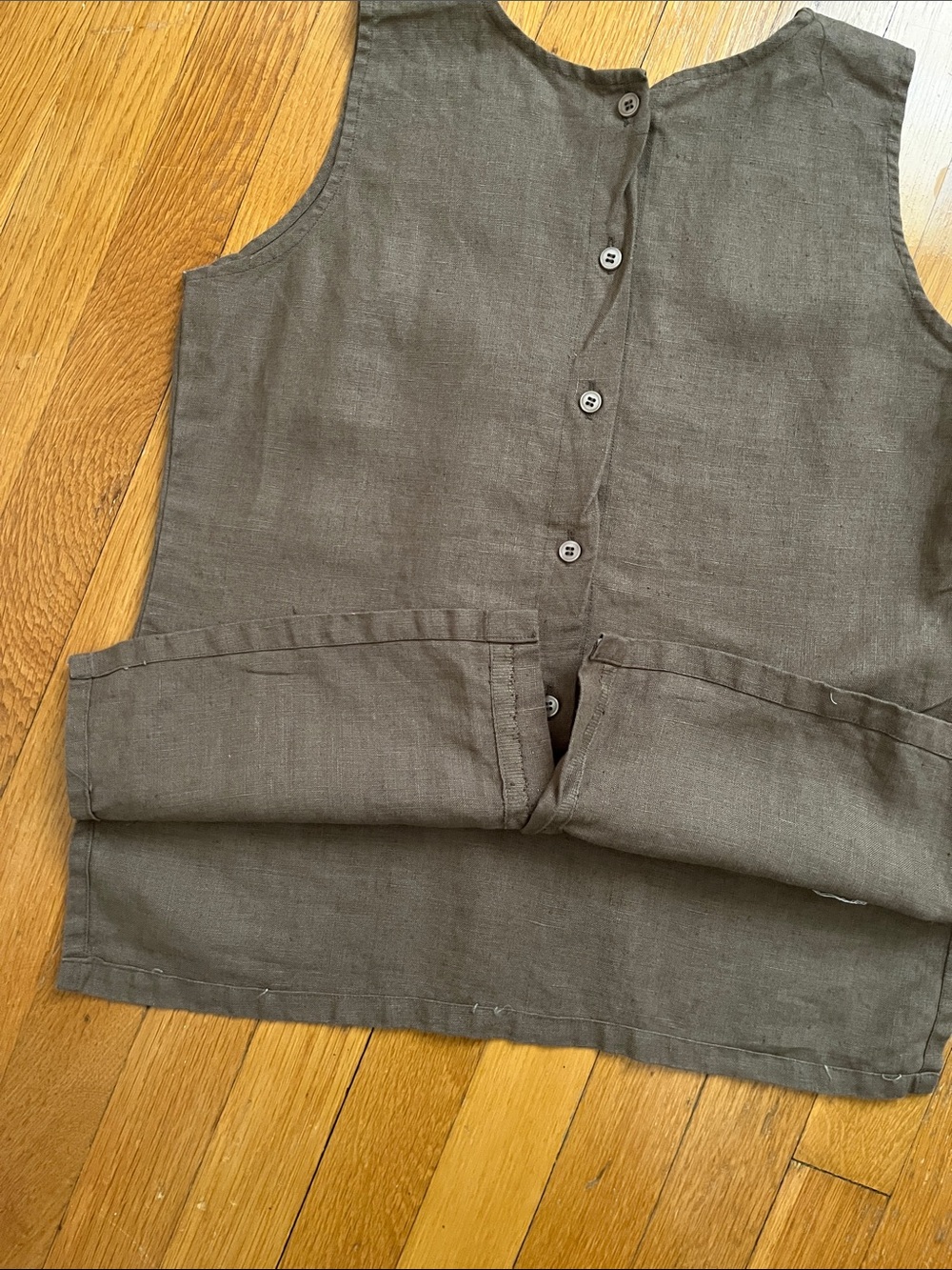 Brown Handmade V-Neck Full Button Linen Sleeveless Blouse Top XS/ S - Picture 8 of 11